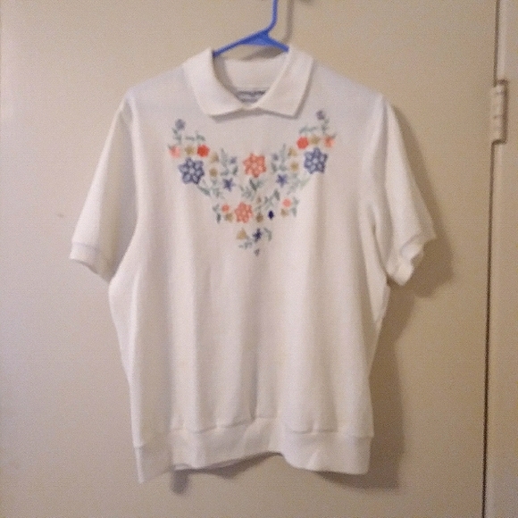 Y2k Embroidered Floral Vintage Textured Double Collar Pullover Top, MP - Picture 2 of 10